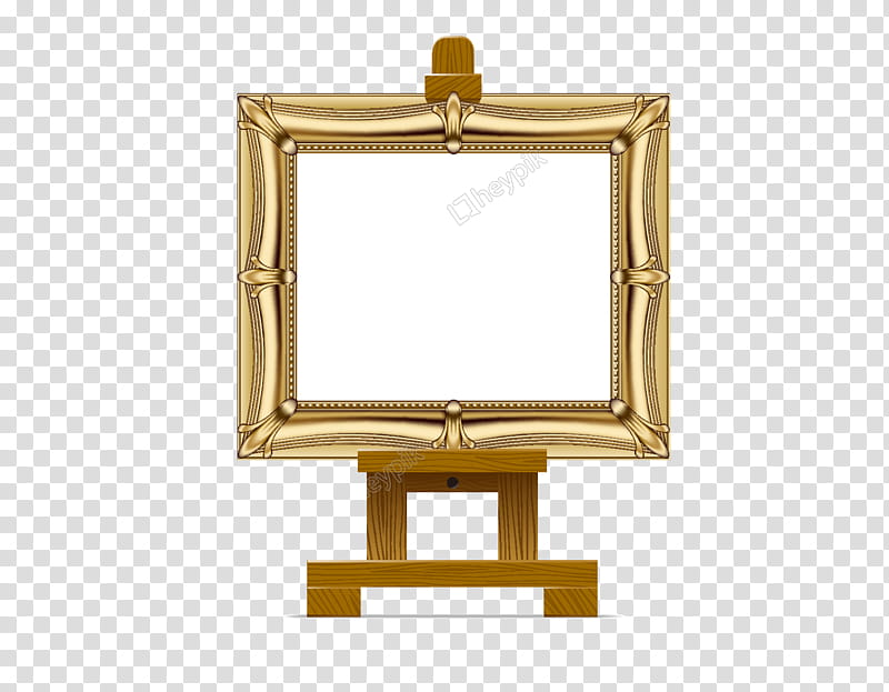 Gold Frame Frame, Easel, Frames, Painting, Canvas, Paint Brushes, Brass, Table transparent background PNG clipart