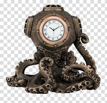 Steampunk, gray octopus-designed analog watch transparent background PNG clipart