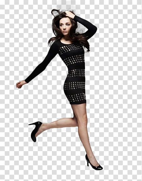 Crystal Reed, woman wearing black long-sleeved dress transparent background PNG clipart