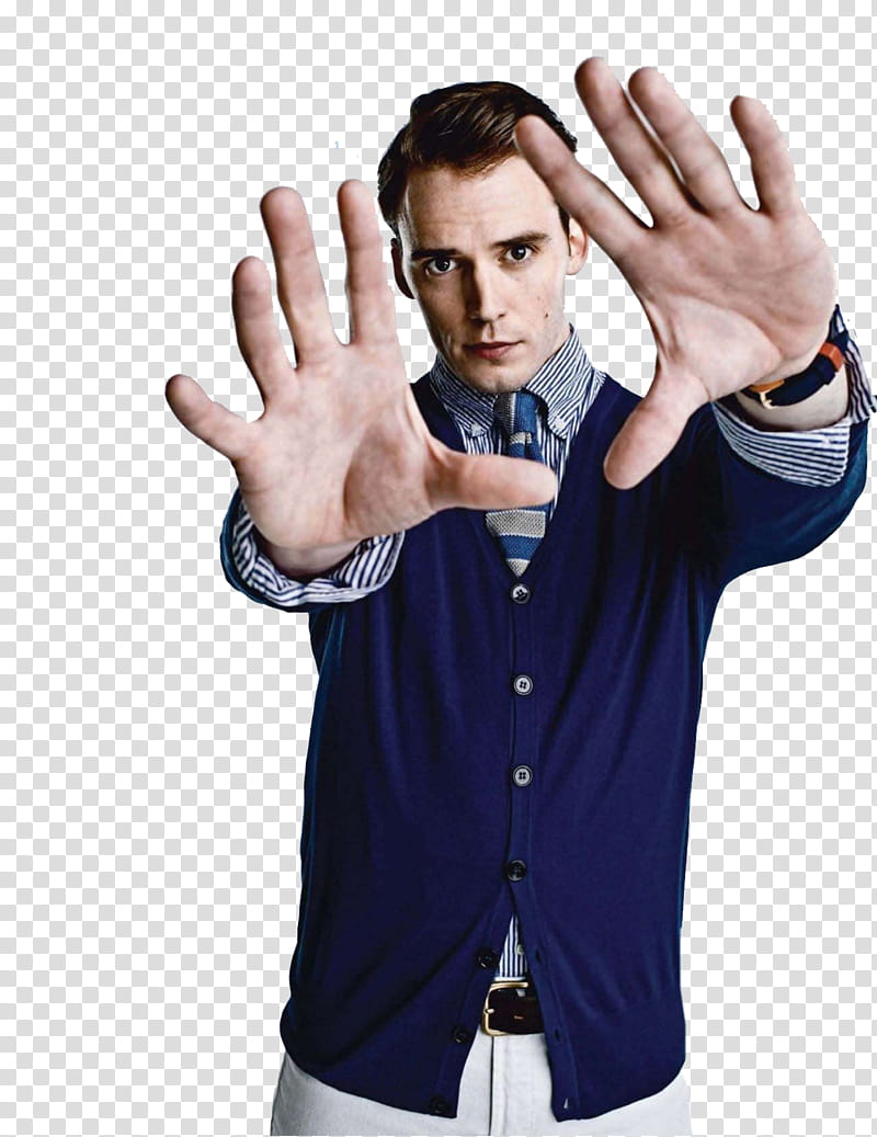 Sam Claflin, man picturing using both hands transparent background PNG clipart