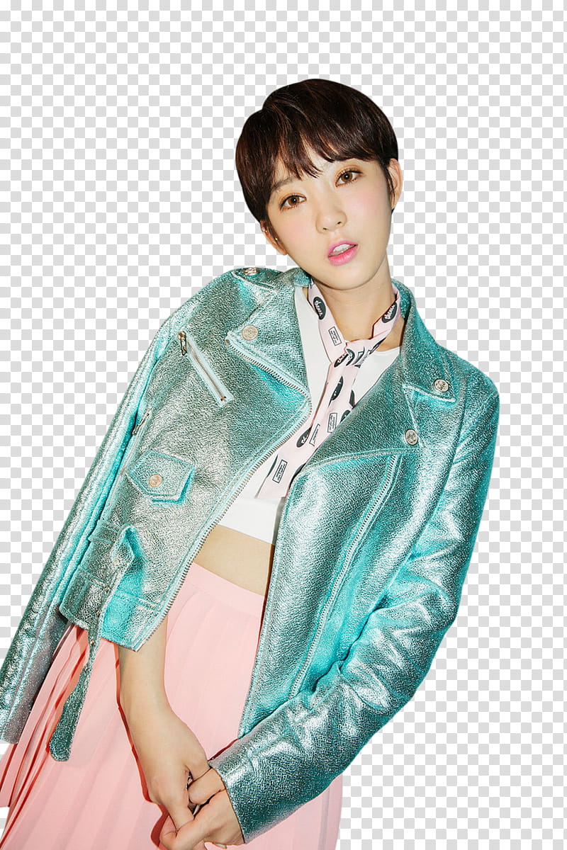 EXID, woman in teal leather notched lapel jacket transparent background PNG clipart