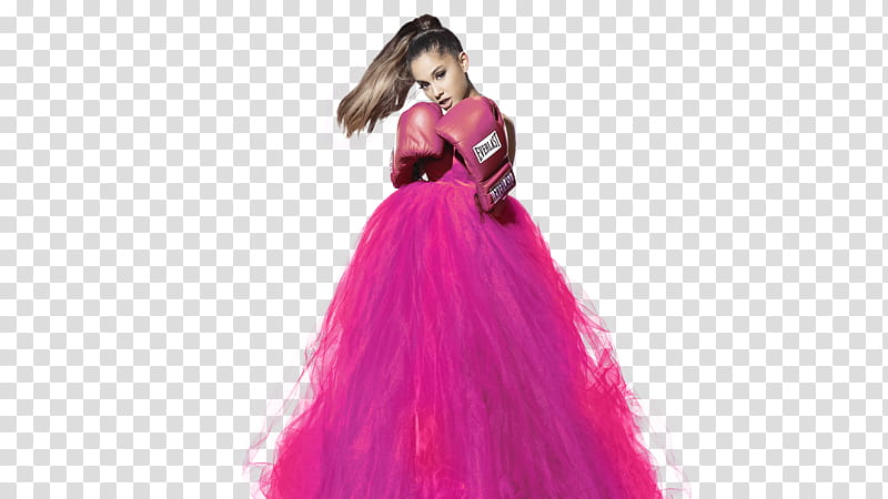 Ariana Grande, woman wearing pink boxing gloves and pink tulle dress transparent background PNG clipart