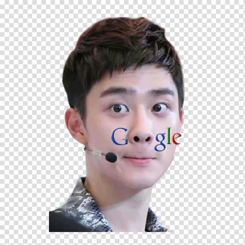 KPOP MEME EPISODE  EXO, man wearing gray and black top with Google Logo on face transparent background PNG clipart