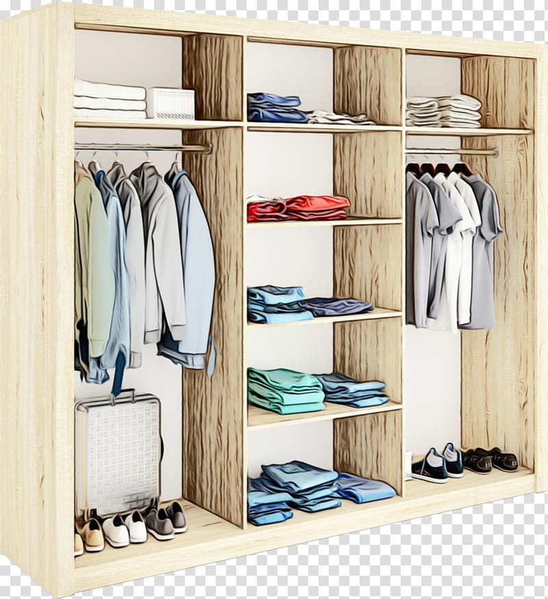 shelf furniture clothes hanger shelving wardrobe, Watercolor, Paint, Wet Ink, Room, Closet, Cupboard, Shoe Organizer transparent background PNG clipart