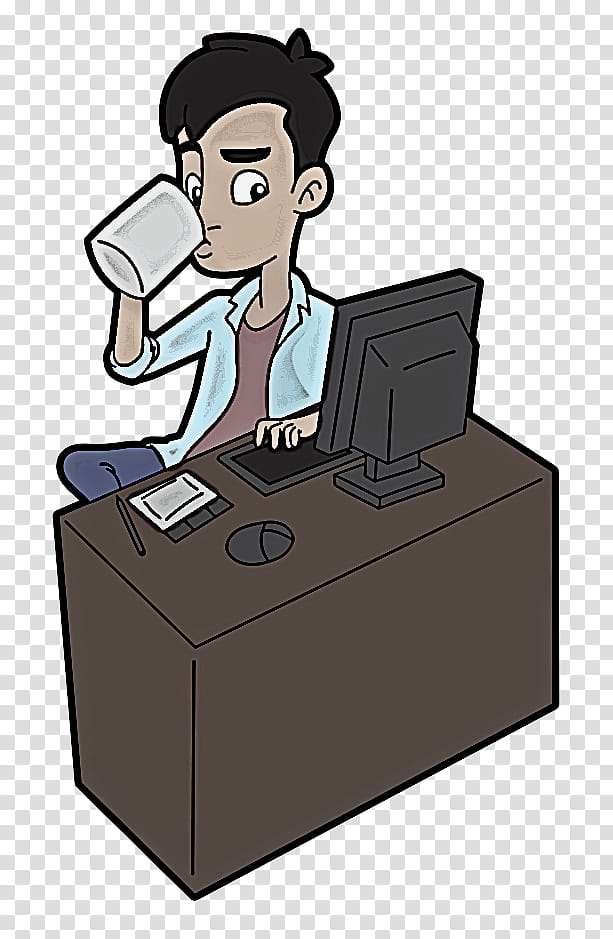 cartoon job box package delivery sitting, Cartoon, Animation, Desk, Furniture transparent background PNG clipart