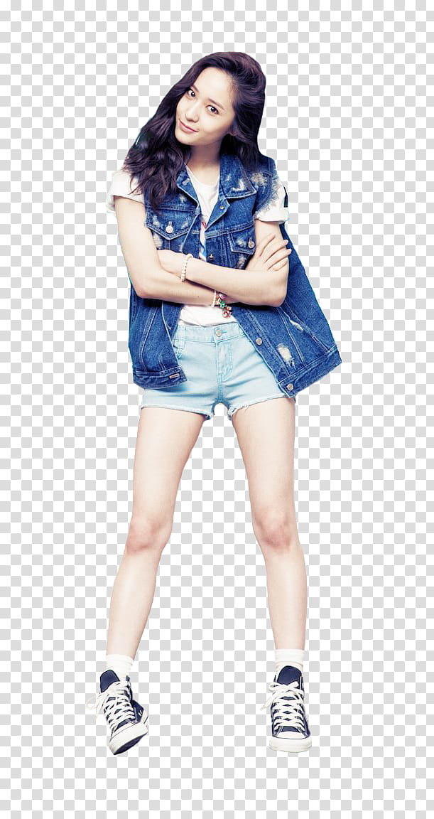 render Krystal F X, Krystal Jung Vogue in shorts and blue denim vest transparent background PNG clipart