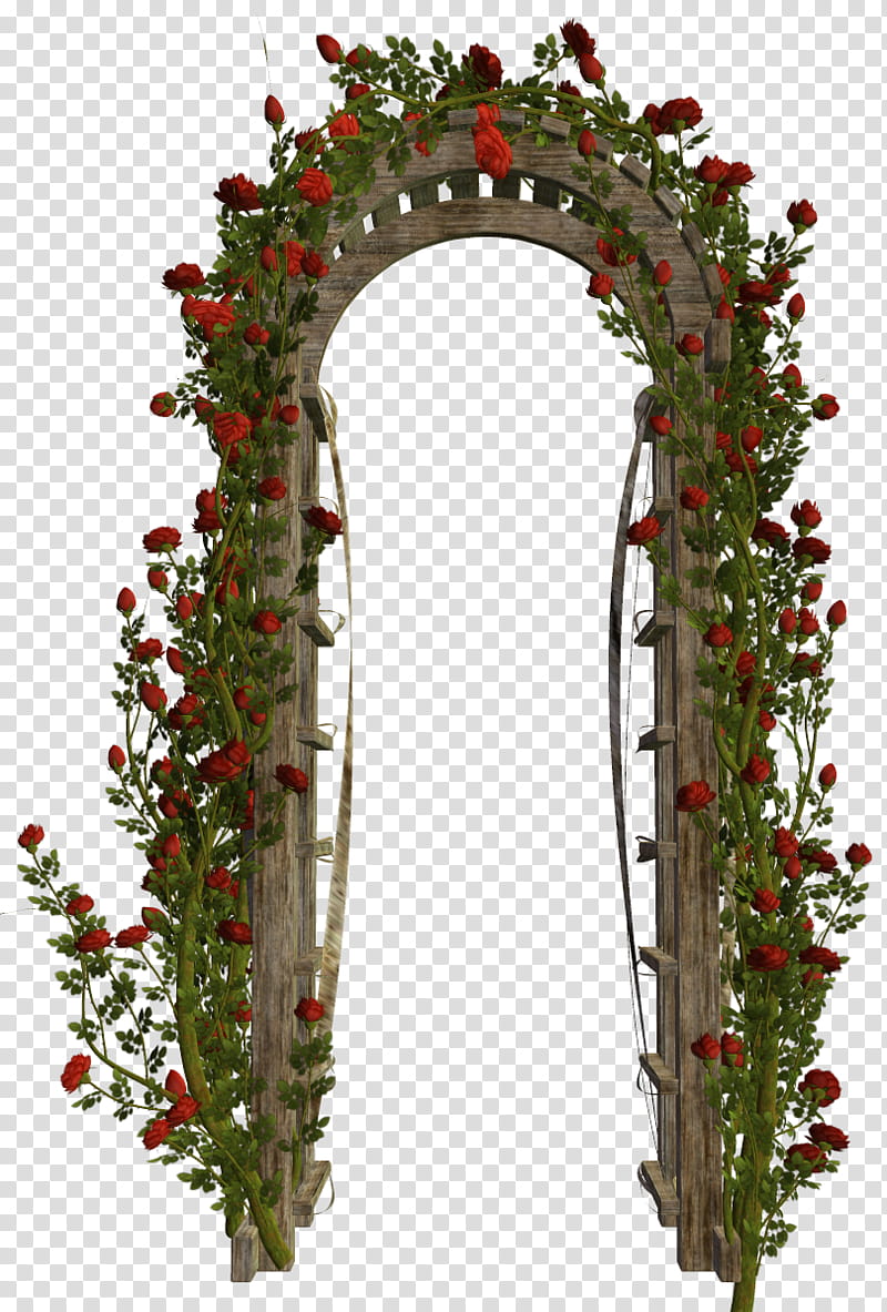 Various Garden Items , arch door with red roses transparent background PNG clipart