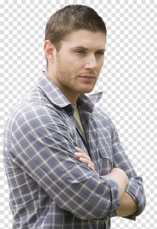 Jensen Ackles, Jensen Ackles wearing blue and white plaid top transparent background PNG clipart