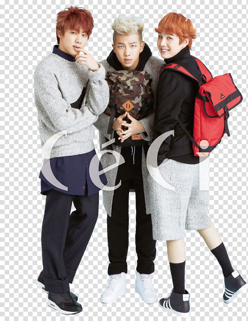 BTS, three men wearing assorted-color apparels transparent background PNG clipart