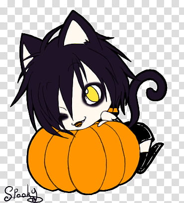 Halloween Chibis: The Cat, white animal on pumpkin illustration transparent background PNG clipart