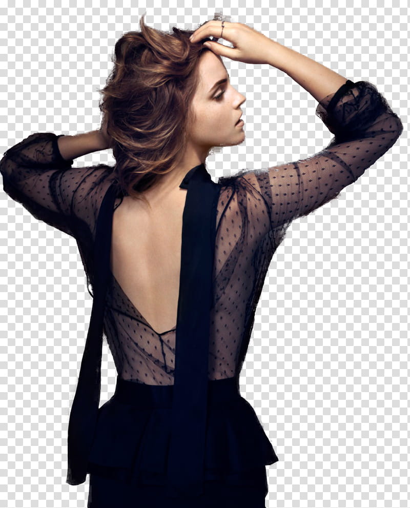 Emma Watson, woman wearing black sheer open-back dress transparent background PNG clipart