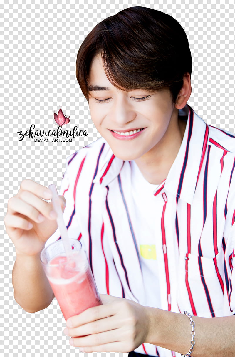 NCT Lucas , man holding drinking glass and straw transparent background PNG clipart