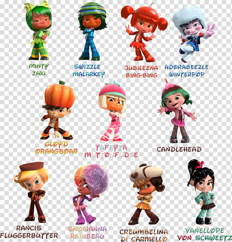 Wreck It Ralph Sugar Rush Speedway characters, cartoon character chart transparent background PNG clipart