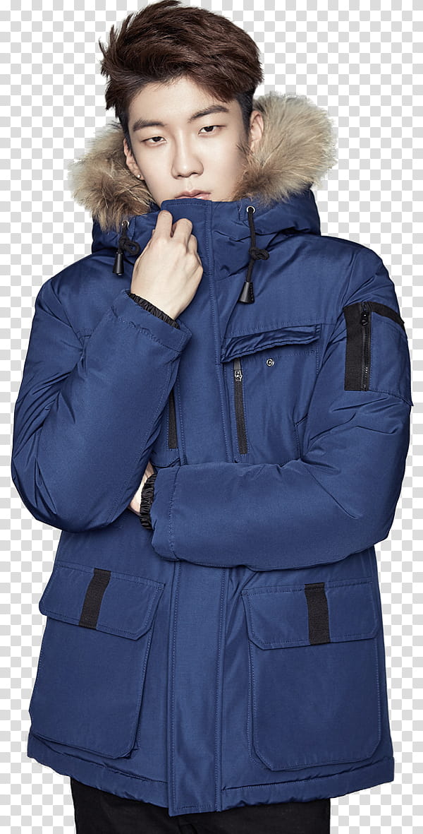 Winner, man wearing blue parka coat transparent background PNG clipart