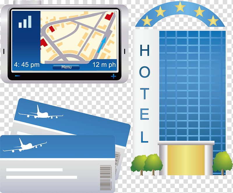 Poster, Hotel, Navigation, Television, Tourism, Gratis, Global Positioning System, Blue transparent background PNG clipart