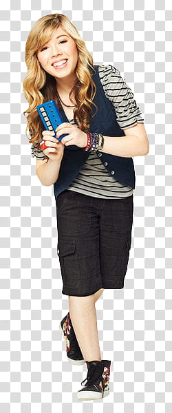 iCarly, standing woman holding rectangular blue case transparent background PNG clipart