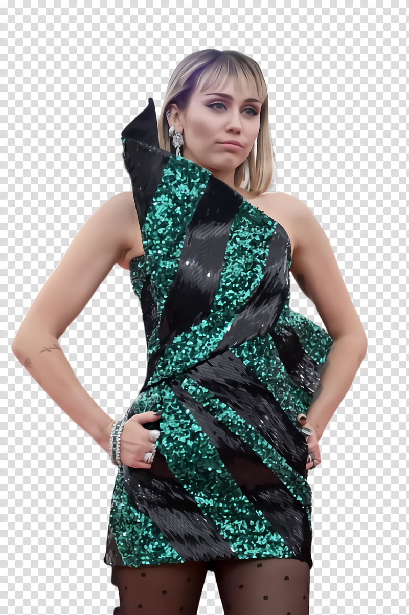 Green Day, Miley Cyrus, Cocktail Dress, Shoot, Fashion, Shoulder, Model, Teal transparent background PNG clipart