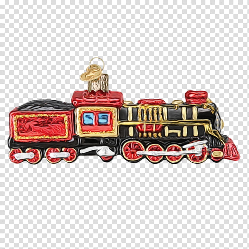 Christmas ornament, Watercolor, Paint, Wet Ink, Locomotive, Vehicle, Train, Holiday Ornament, Transport, Rolling transparent background PNG clipart
