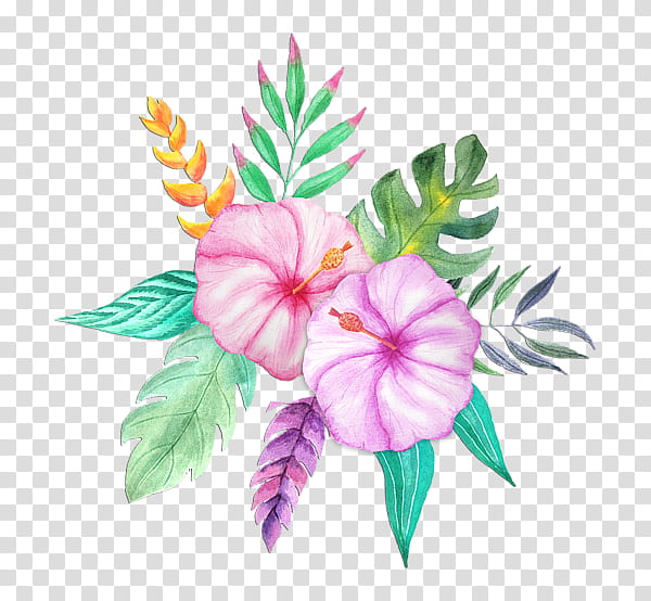 Flower Art Watercolor, Watercolor Painting, Flower Bouquet, Canvas, Cut Flowers, Mixed Media, Arrangement, Hawaiian Hibiscus transparent background PNG clipart