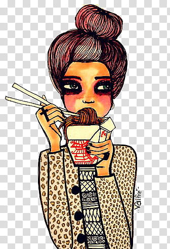 Munequitas Vintage, woman eating noodles illustration transparent background PNG clipart