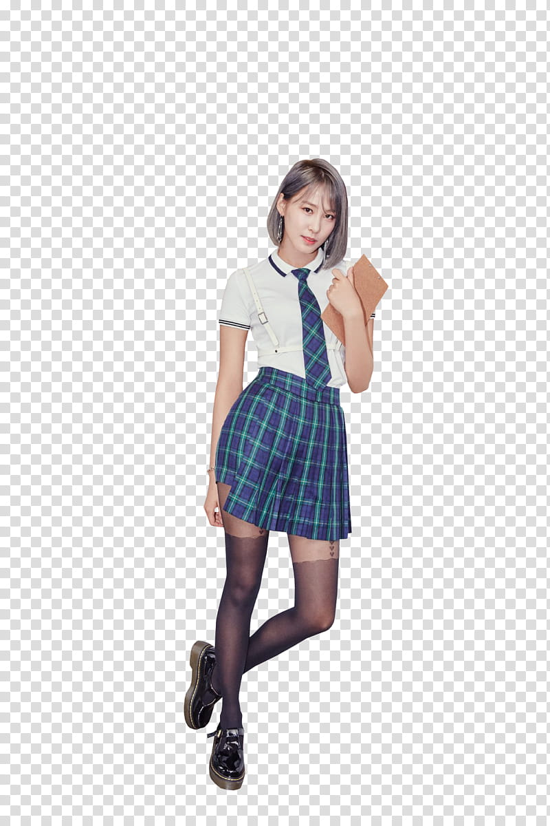 PRISTIN TIME TABLE , women's blue and white school uniform transparent background PNG clipart