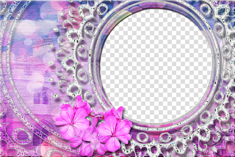 Lav Frame, round pink and purple floral frame transparent background PNG clipart