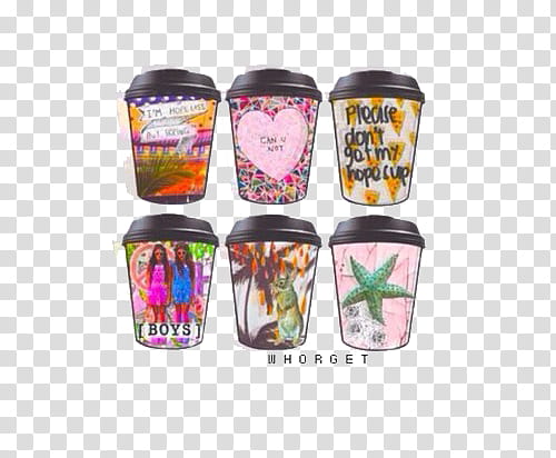 six assorted-color disposable cups transparent background PNG clipart