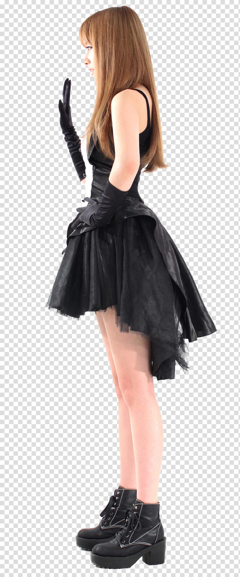 T ara, woman wearing black spaghetti strap dress transparent background PNG clipart