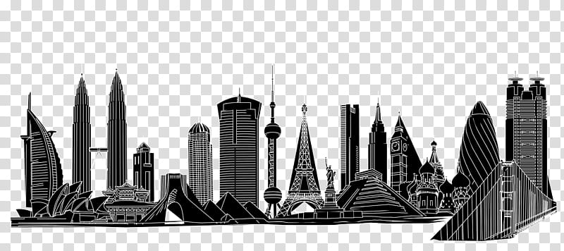 City Skyline, Architectural Engineering, Building Design, Architecture, Leaning Tower Of Pisa, Creativity, HVAC, Black And White transparent background PNG clipart