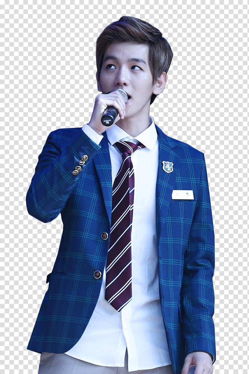 O BaekHyun EXO, man in blue suit jacket singing transparent background PNG clipart