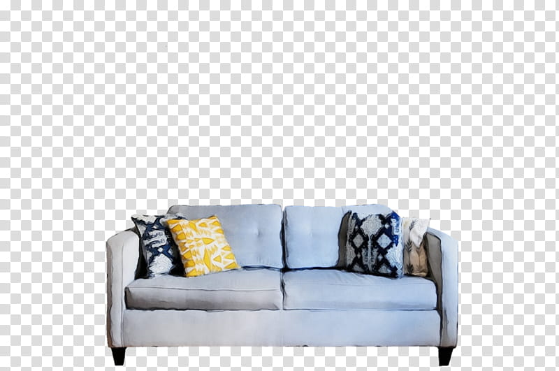 furniture white couch blue sofa bed, Watercolor, Paint, Wet Ink, Yellow, Room, Loveseat, Living Room transparent background PNG clipart
