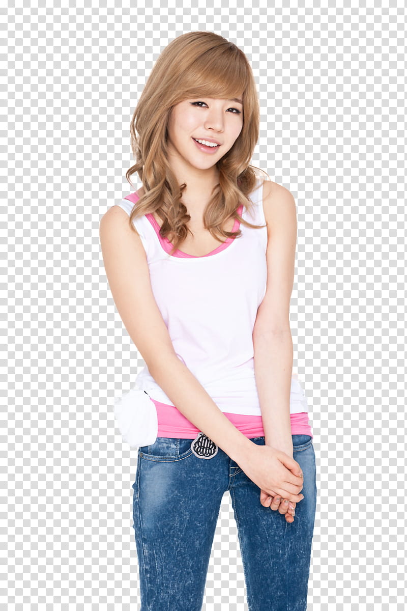 Sunny SNSD, smiling woman wearing pink tank top standing transparent background PNG clipart