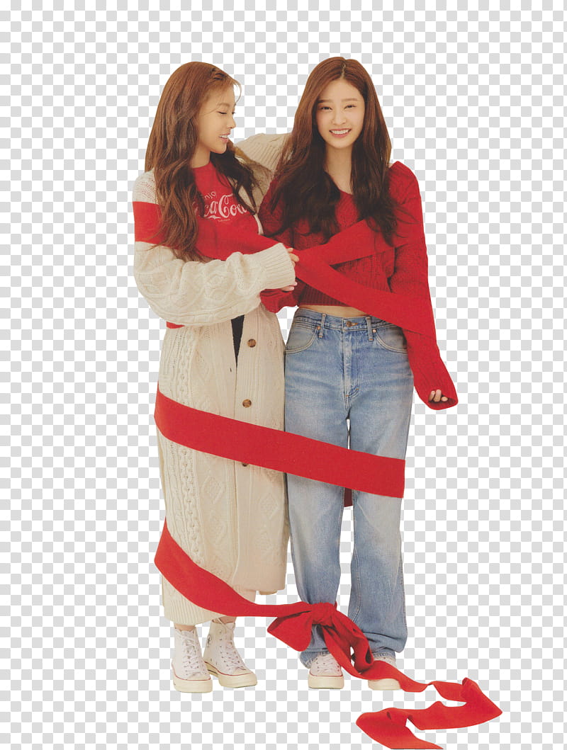 IZ ONE X NYLON KOREA, two women wearing red shirt transparent background PNG clipart