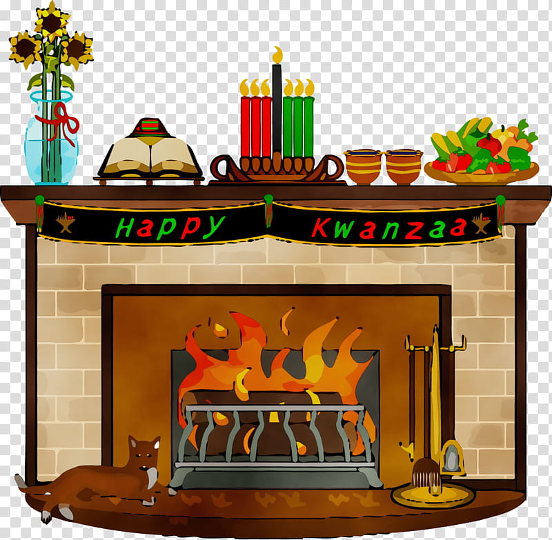 Christmas ing, Kwanzaa, Happy Kwanzaa, Watercolor, Paint, Wet Ink, Fireplace, Hearth transparent background PNG clipart