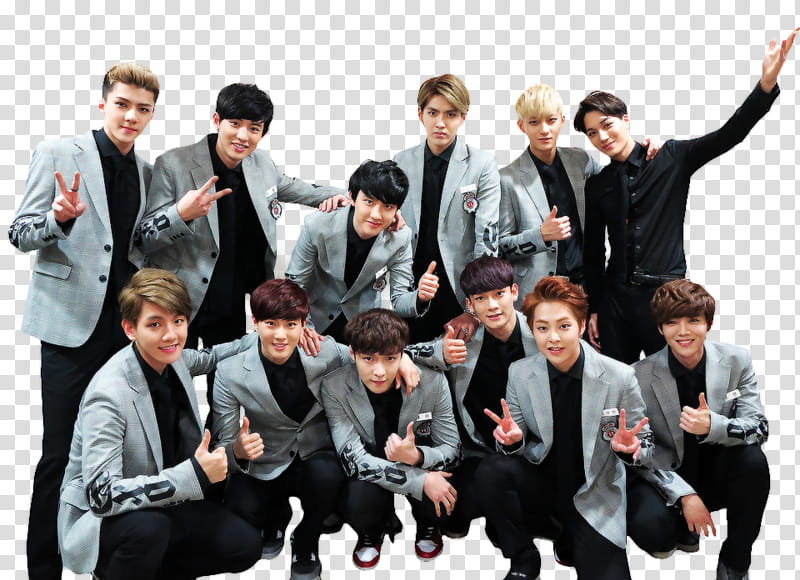 EXO OT, gourp of people showing peace and thumbs up hand signs transparent background PNG clipart