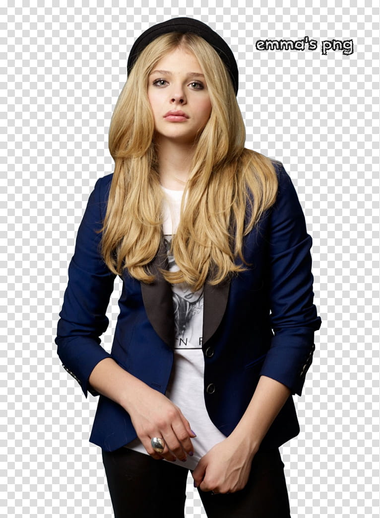 Chloe Moretz, woman wearing blue and black suit jacket transparent background PNG clipart