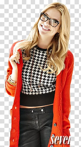 Ashley Benson, woman wearing red and white cardigan transparent background PNG clipart