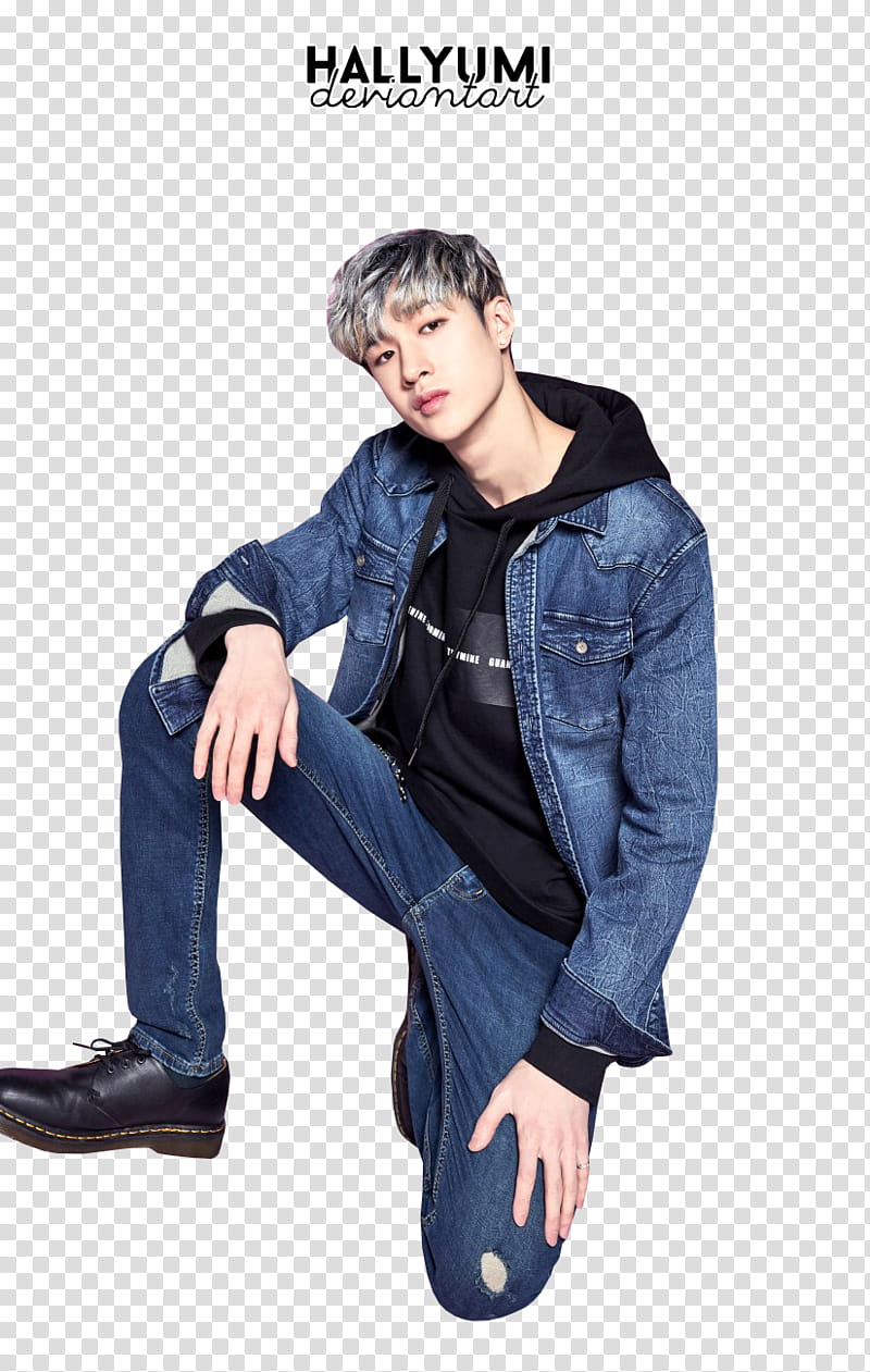 Stray Kids, man wearing blue denim jacket transparent background PNG clipart