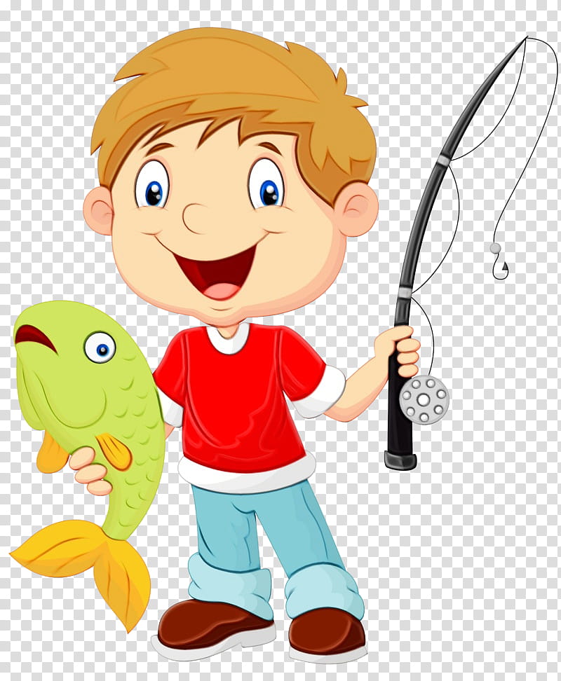 Watercolor, Paint, Wet Ink, Fishing, Child, Fisherman, Fishing