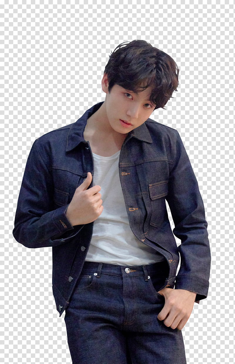 BTS LOVE YOURSELF TEAR , man wearing blue button-up denim jacket transparent background PNG clipart