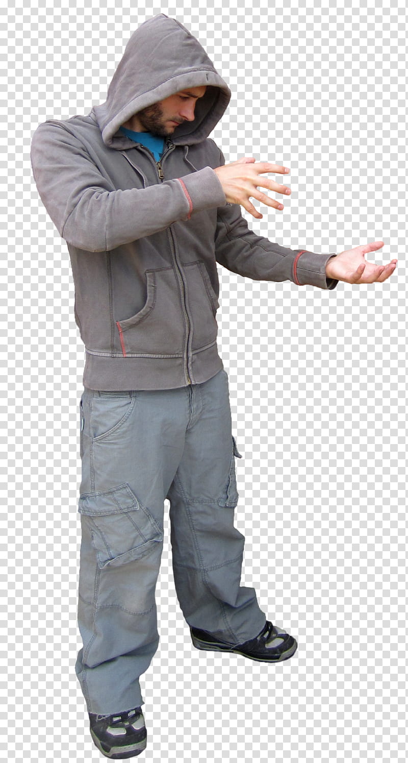 Standing, man wearing gray zip-up hoodie transparent background PNG clipart