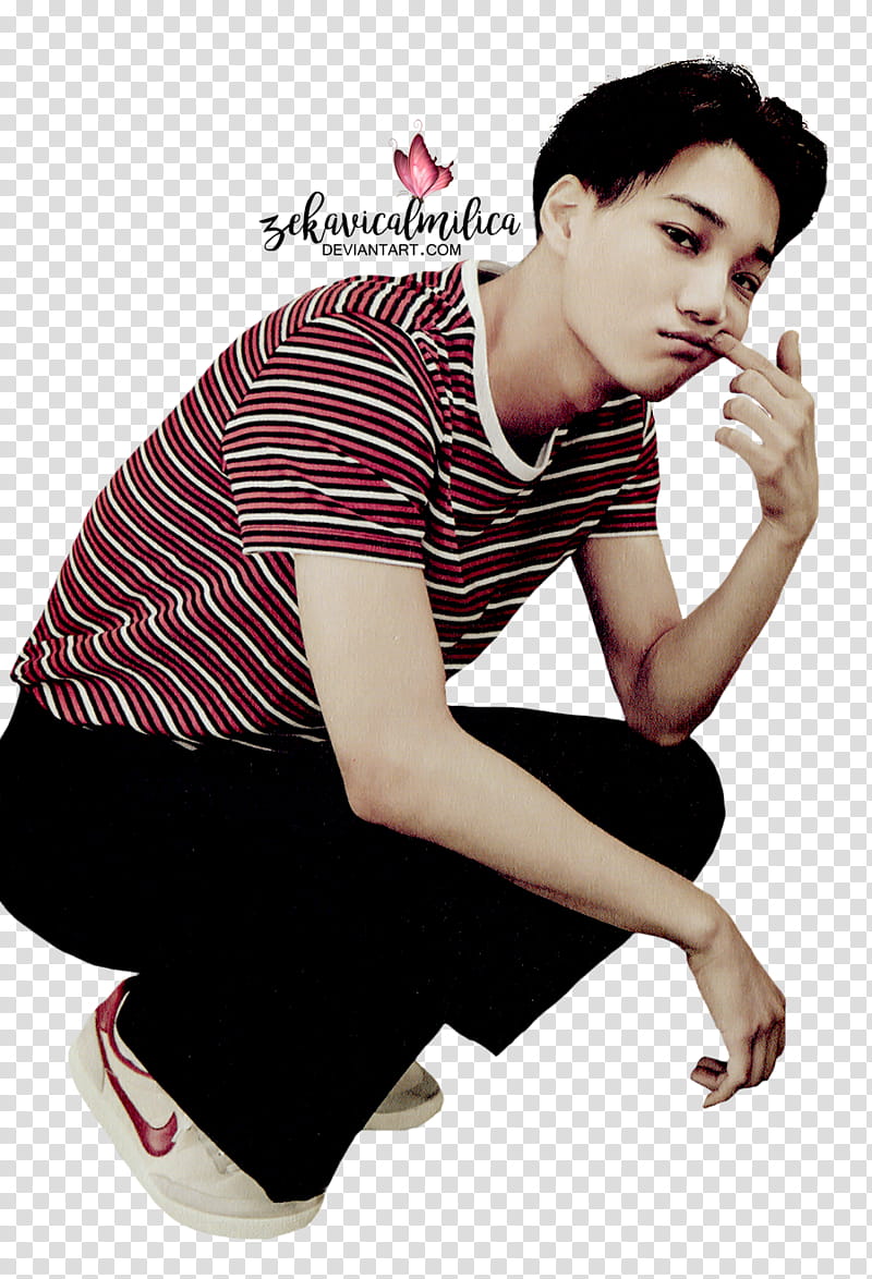 EXO Kai Love Me Right, white and red crew-neck top transparent background PNG clipart