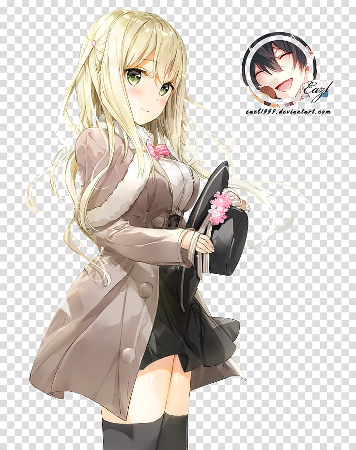 Render Original Kyouya Kakehi blondehaired female anime character  wearing gray coat transparent background PNG clipart  HiClipart