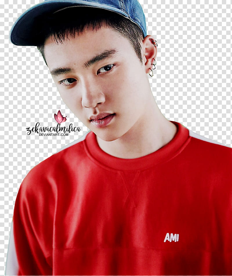 EXO D O Lucky One, man wearing red shirt transparent background PNG clipart