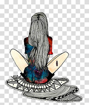 Munequitas Vintage, red, black , and white multicolored sitting woman on her back illustration transparent background PNG clipart thumbnail