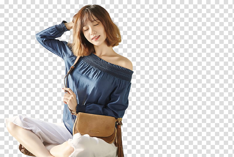 EXID HANI Instyle P, woman wearing blue off-shoulder top transparent background PNG clipart