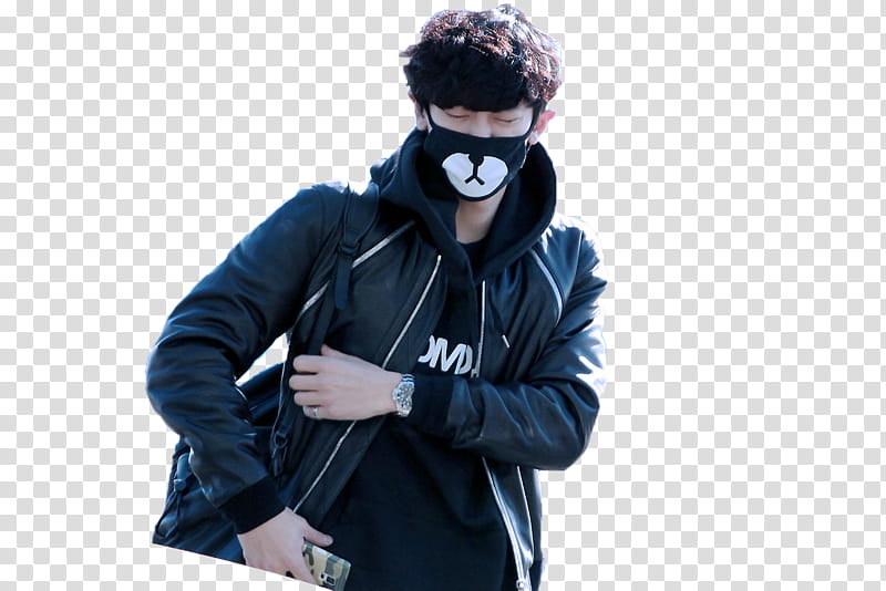 CHANYEOL EXO, man wearing black and white face mask transparent background PNG clipart