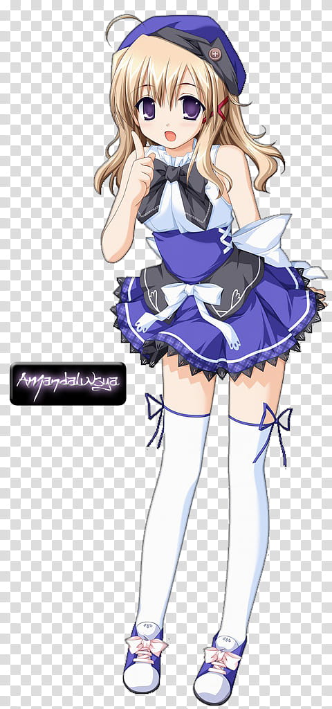 Cute Anime Girl, woman in blue and white dress anime character transparent background PNG clipart