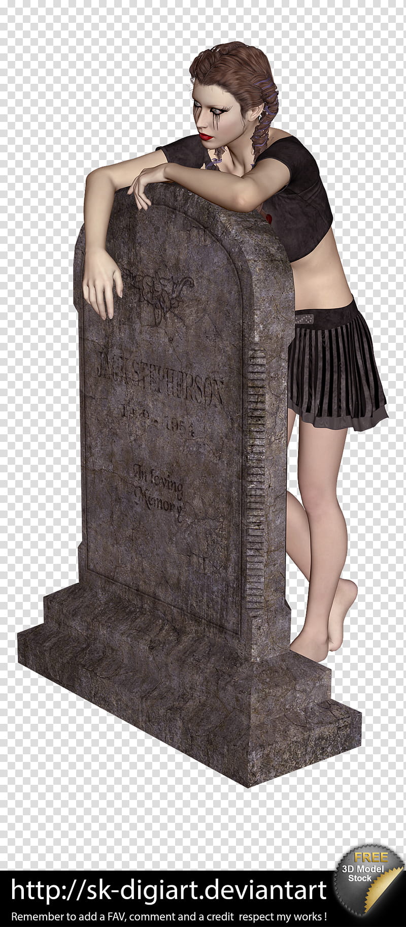 D Model , woman leaning on tombstone illustration transparent background PNG clipart