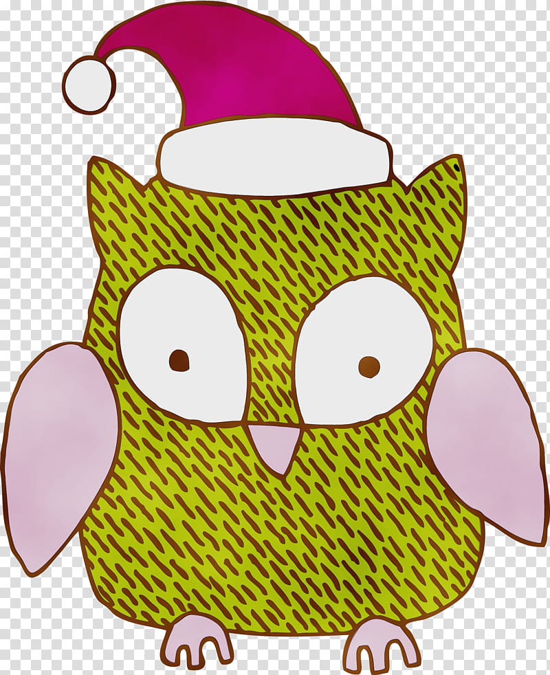owl pink cartoon yellow headgear, Christmas Owl, Cartoon Owl, Christmas Animal, Watercolor, Paint, Wet Ink, Hat transparent background PNG clipart